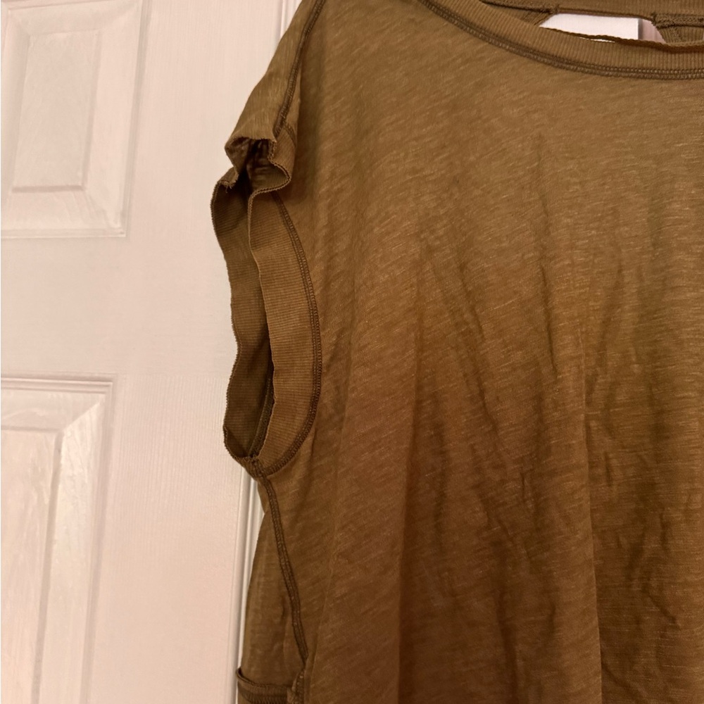 Free People My Time Short Sleeve Tee with Open Back in Olive Green - Picture 6 of 9